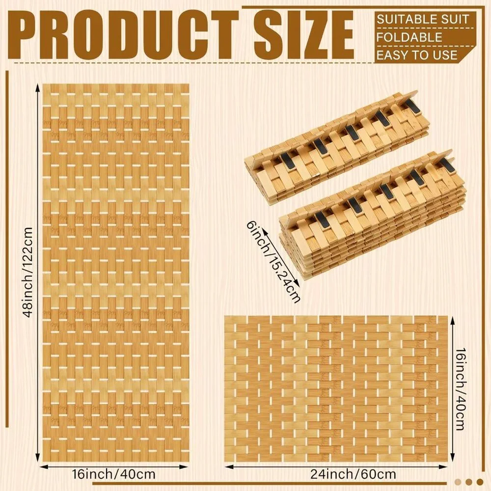 2 Pcs Bathroom Bamboo Bathmat Set 16 x 48 Inch and 16 x 24 Inch